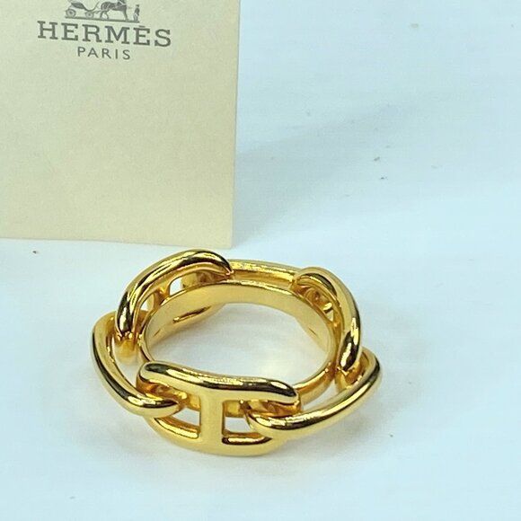 Authentic Hermes Chaine d'Ancre Gold Color Scarf Ring GS430
